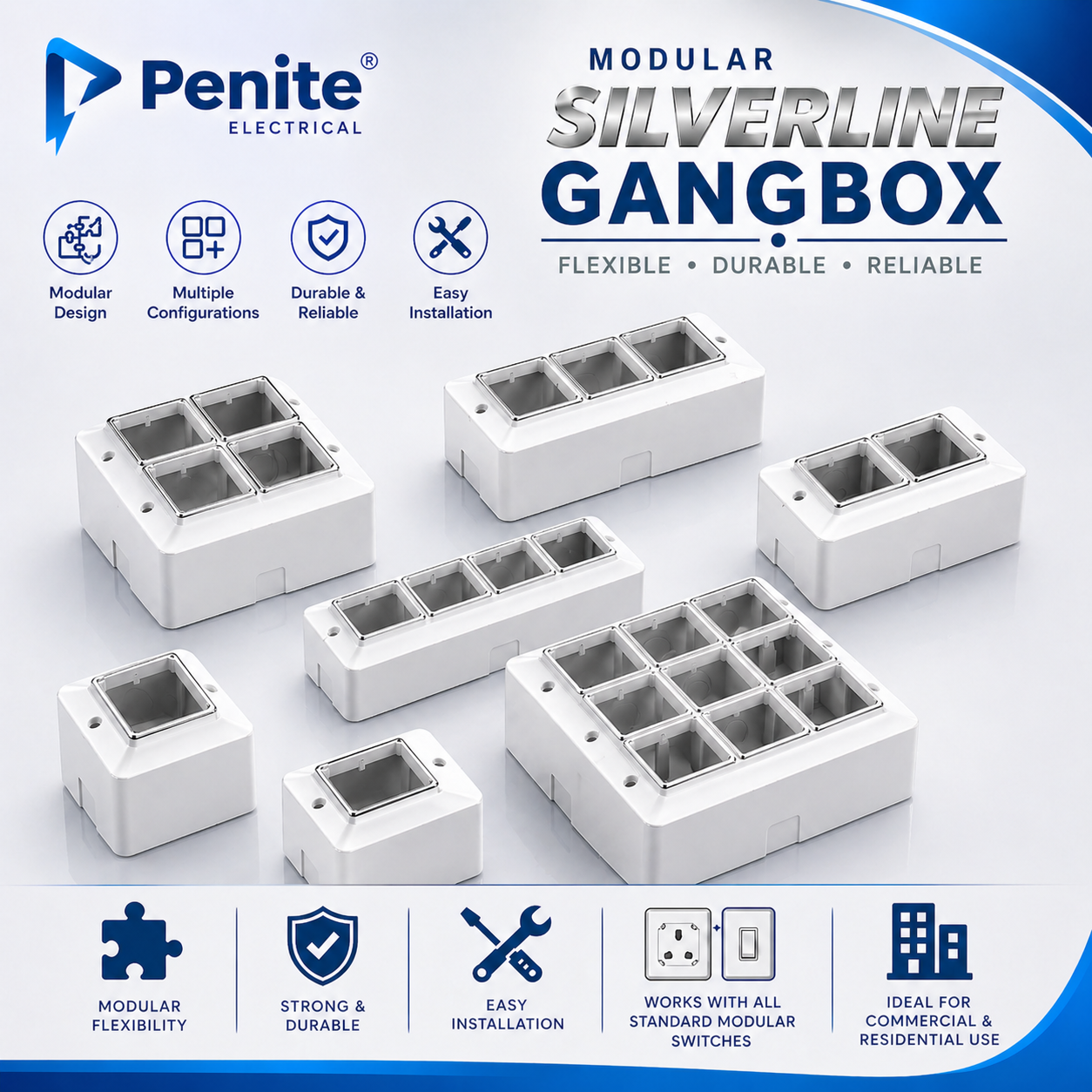 Penite Modular Gang Box With Silverline