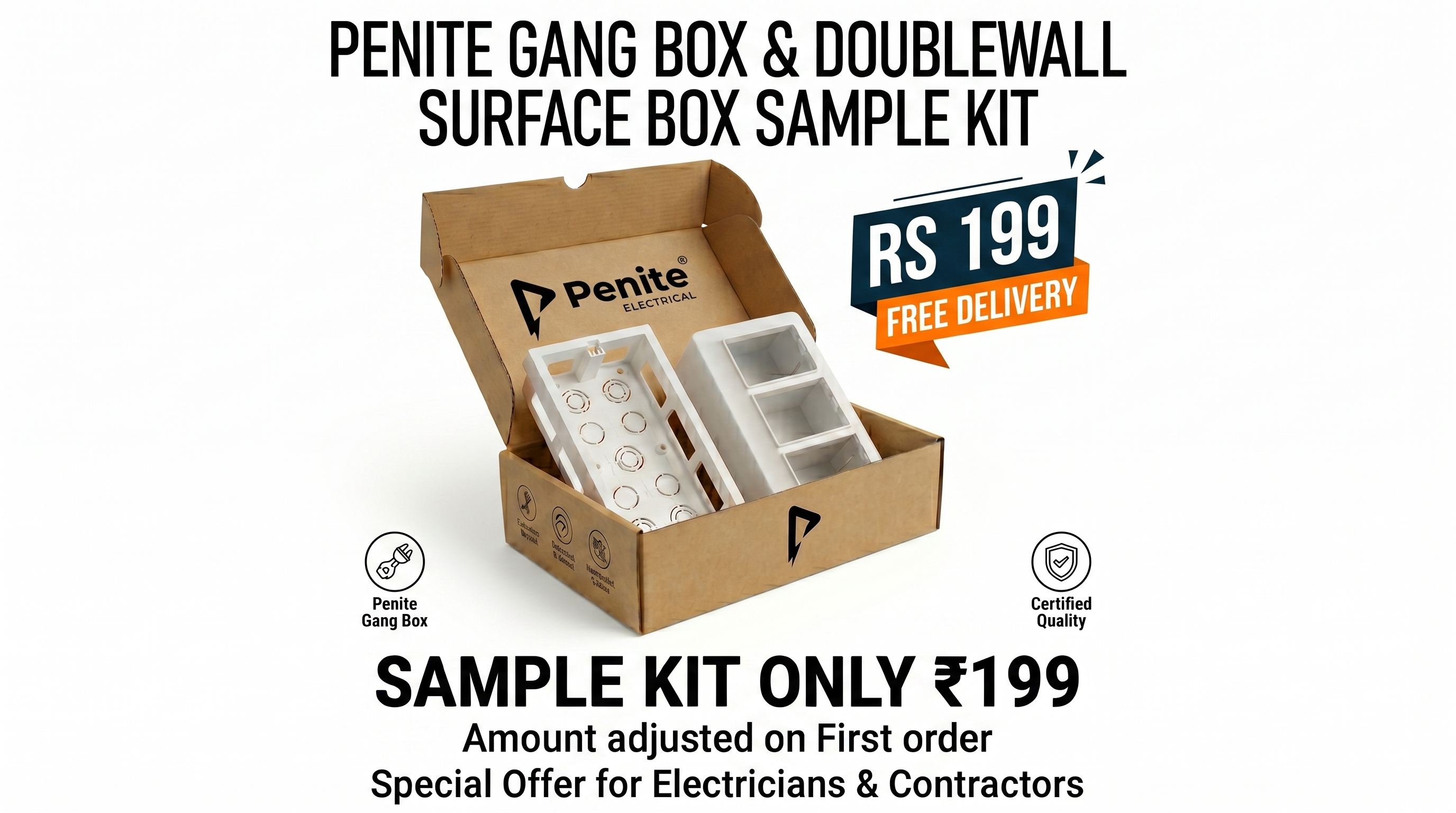 Penite gang box and doublewall surface box sample kit with price and delivery offer